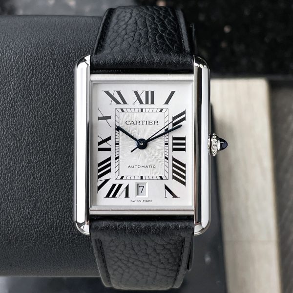 CARTIER Tank Must XL Automatic Steel Black Leather Silver Dial WSTA0040