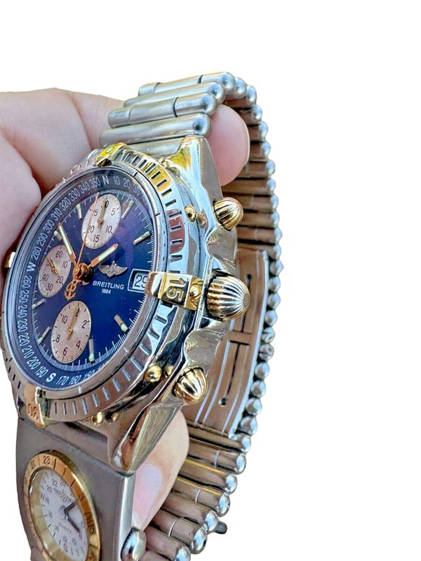 BREITLING CHRONOMAT B13047 Steel Gold Rollo Bracelet Blue Dial