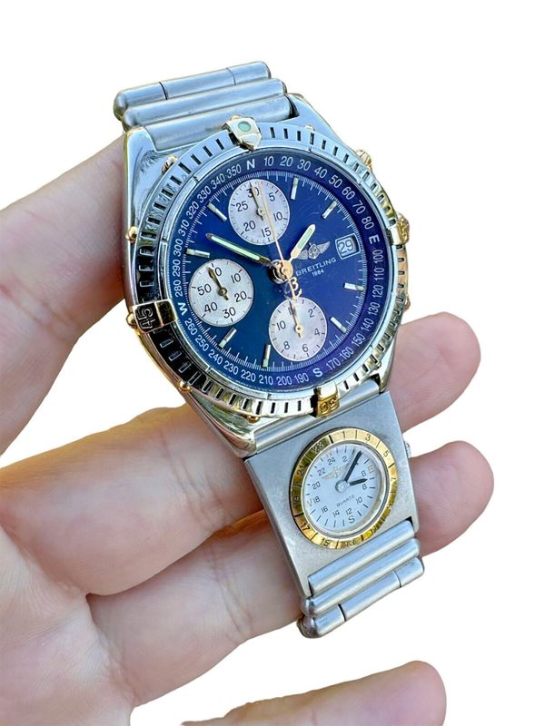 BREITLING CHRONOMAT B13047 Steel Gold Rollo Bracelet Blue Dial