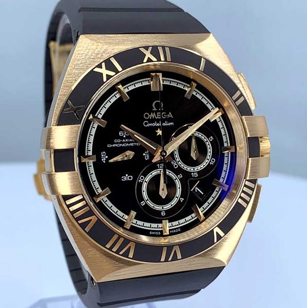 OMEGA Constellation Black Dial 18kt Rose Gold Black Rubber Automatic Men’s Watch Item No. 121.62.41.50.01.001