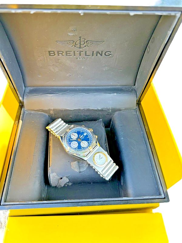 BREITLING CHRONOMAT B13047 Steel Gold Rollo Bracelet Blue Dial