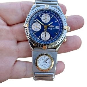 BREITLING CHRONOMAT B13047 Steel Gold Rollo Bracelet Blue Dial