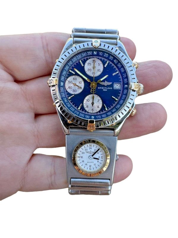 BREITLING CHRONOMAT B13047 Steel Gold Rollo Bracelet Blue Dial