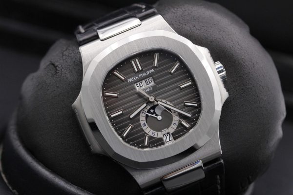 Patek Philippe Nautilus Annual Calendar Moon Phases Steel Alligator Men’s Watch