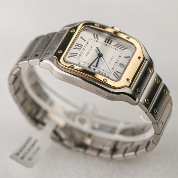 Santos De Cartier Large Automatic Silver Dial Steel and Yellow Gold