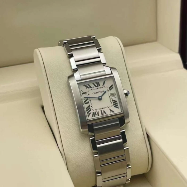 Cartier Tank Francaise Stainless Steel 25x30mm White Roman Dial Watch WSTA0005