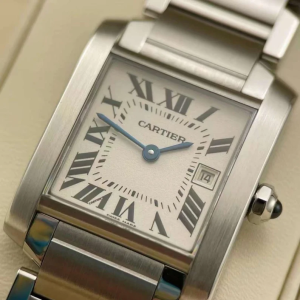 Cartier Tank Francaise Stainless Steel 25x30mm White Roman Dial Watch WSTA0005